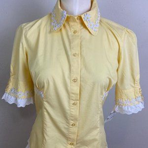 Coupe Collection Yellow Cotton with Embroidery Flowers Blouse